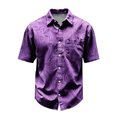 thumbnail image 4 of Men's Paisley Shirts Vintage Floral Button Down Shirt Casual Regular Fit Summer Shirt with Pockets Purple XXL, 4 of 4