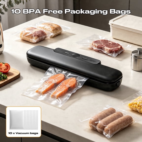 Slim Compact Culinary Vacuum Sealer Machine, Wet & Dry Dual Modes, Automatic Household Sealer with 10 Storage Bags for Sous Vide & Long-Term Food Storage