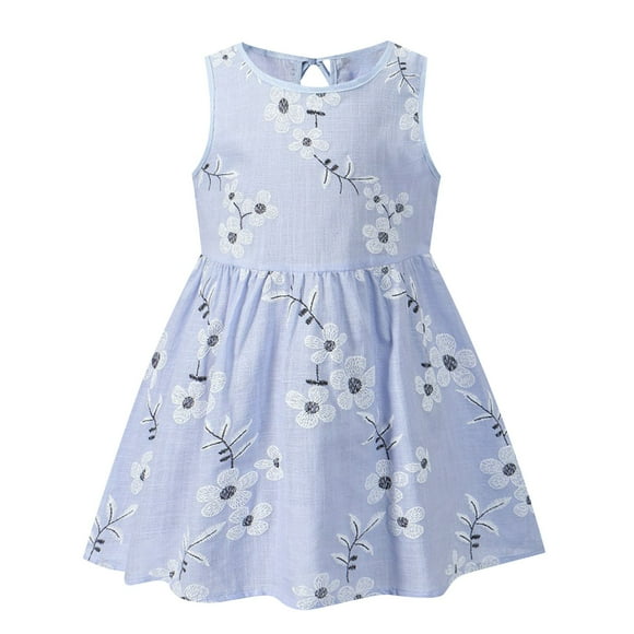 Odeerbi Niñas Verano Algodón Vestido Tanque Floral Vestido Sol Sin Mangas A-Vestido Sin Mangas de Princesa