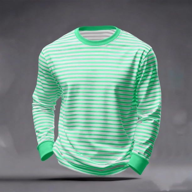 Ceisia Men's Regular Fit Horizontal Stripe Long Sleeve Round Neck Casual T-Shirt Gifts