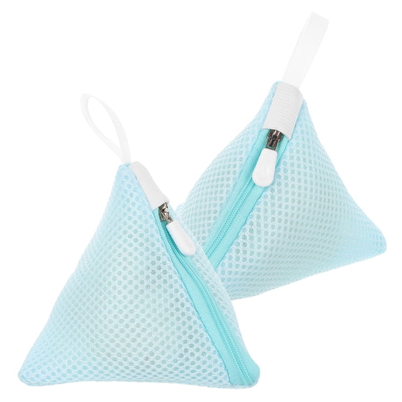 NICEXMAS 2Pcs Triangular Sky-Blue Polyester Laundry Bags for Small Socks Underwear Washing Machine Use 5.5In