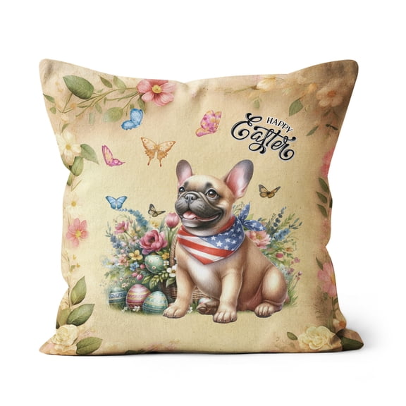 French Bulldog Celebrates Spring and Enjoys a Happy Easter Pillow Cushion Double Sided Dog Lover Gifts Throw Pillow - 02001