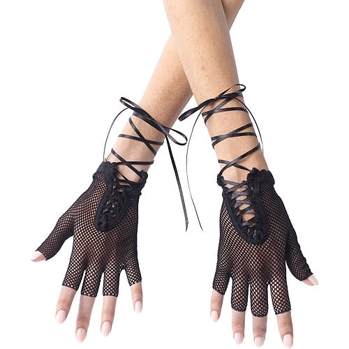 Black Fingerless Gloves Adult Halloween Accessory