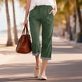 thumbnail image 2 of Gamivast Capris Pants for Women Elastic Waist Button Decor Striped Hem Cropped Pants Summer Beach Casual Pants Loose Fit Breathable Soft Holiday, 2 of 9