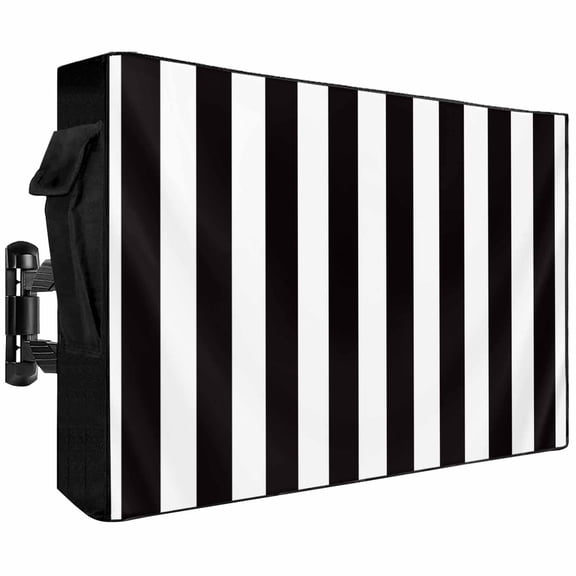 Outdoor TV Cover 58x37x4.5in, Black White Stripes Weatherproof TV Screen Protector with Zipper, Classic Modern Striped Outside Television Cover Fits Up to 60-65"