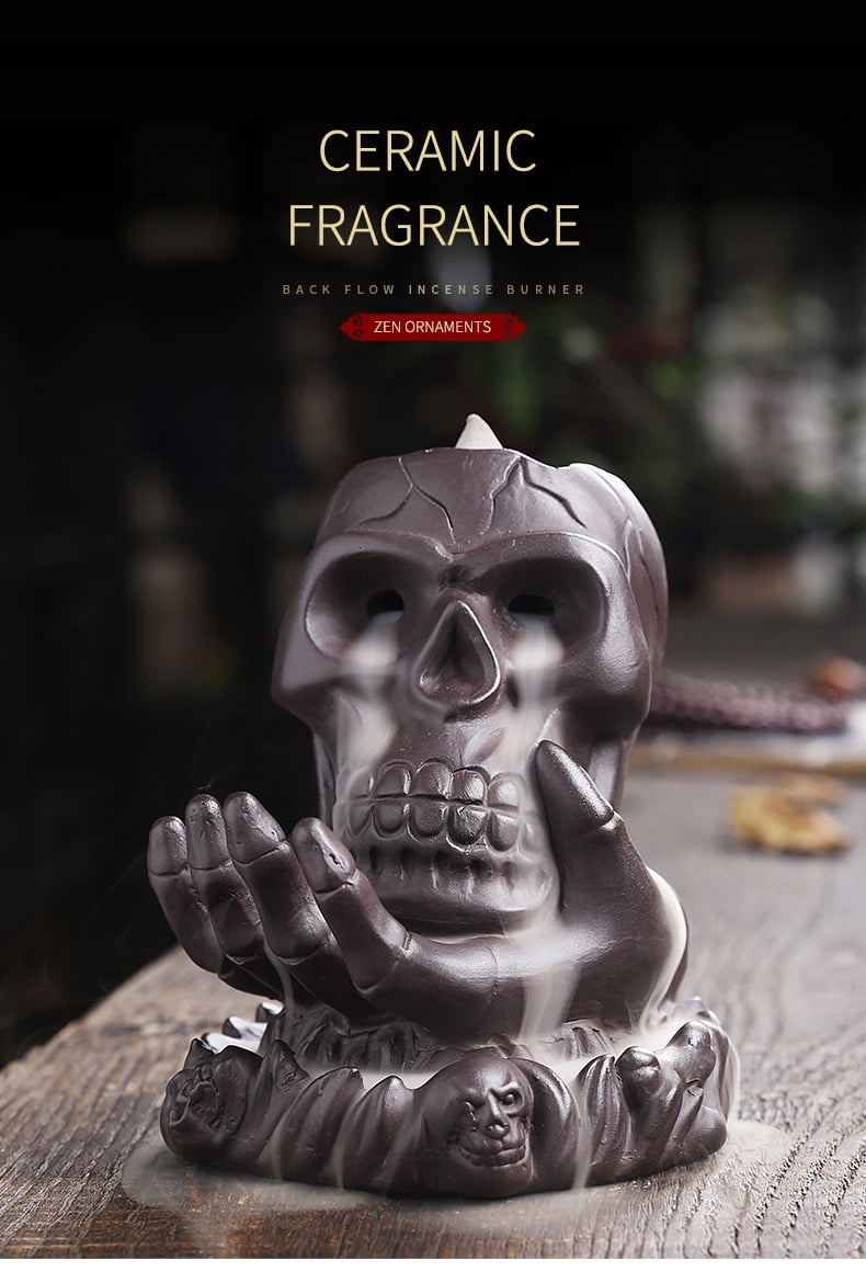 Skull Incense Burner Holder Ceramic Backflow Incense Burner Insencents Holder Home Decor Aromatherapy