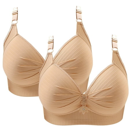 Crunowin Women s Plus Size Bra 2 Pack  Fashion Solid Color Push Up Full Coverage Wire Free Comfort Everyday Underwear Beige XXXL