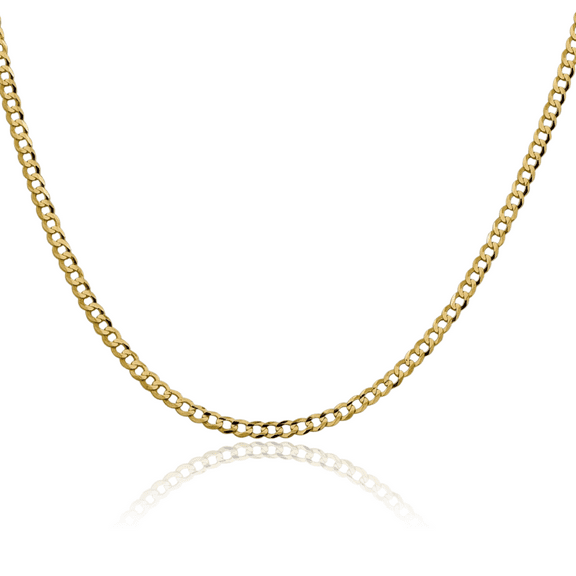 14K Solid Yellow Gold 3.1mm Cuban Curb Link Chain Necklace