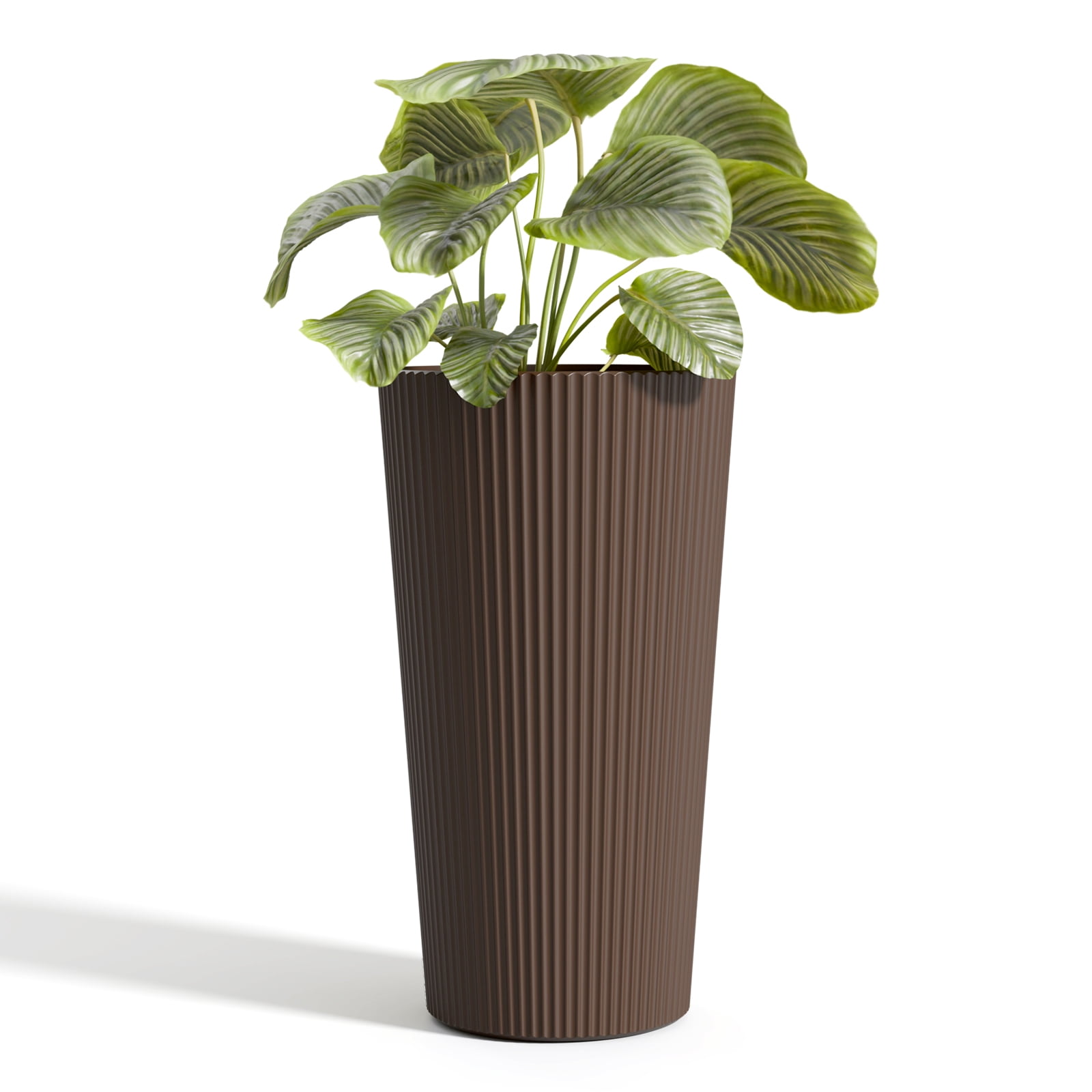 Chiccushion Tall Round Planter Set of 2, 23.6 Inch Tall Decorative Planter Pots for Outdoor Indoor Garden Patio Front Porch, Brown