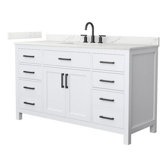 Beckett 60" White Single Vanity & Giotto Quartz Top (3-Hole) & Black Trim