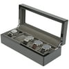 Carbon Fiber Finish Watch Box for 5 Watches Large Compartments High Clearance Glass Window