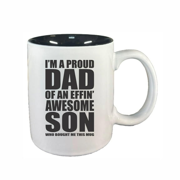 Dad Coffee Mugs, Proud Dad of an Awesome Son 11oz Ceramic Coffee Cup Teacup with Handle, Funny Birthday Gifts
