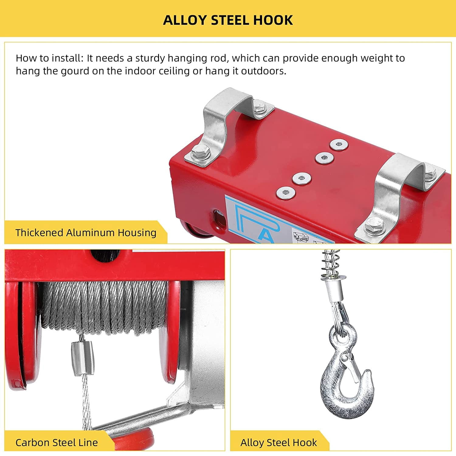 Electric Hoist, 880 Lbs Lift Electric Wire Rope Hoist Crane with Wireless Remote Control Power System, 110V Electric Winch Crane for Factories, Warehouses, Construction, Building, Goods Lifting