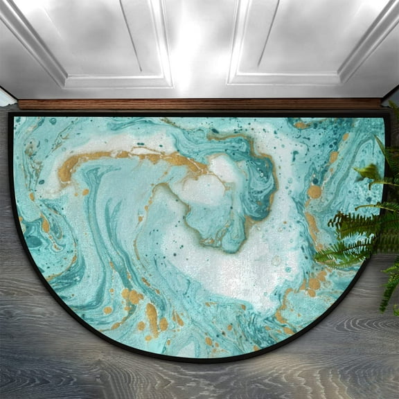 Fashion Doormat Bathroom Rugs Teal Turquoise Blue Marbling Half Round Door Mat, Beach Seashell 24X16 Inch Non Slip Ultra Soft Bath Mat Floor Mats Area Rugs for Home Kitchen Patio.