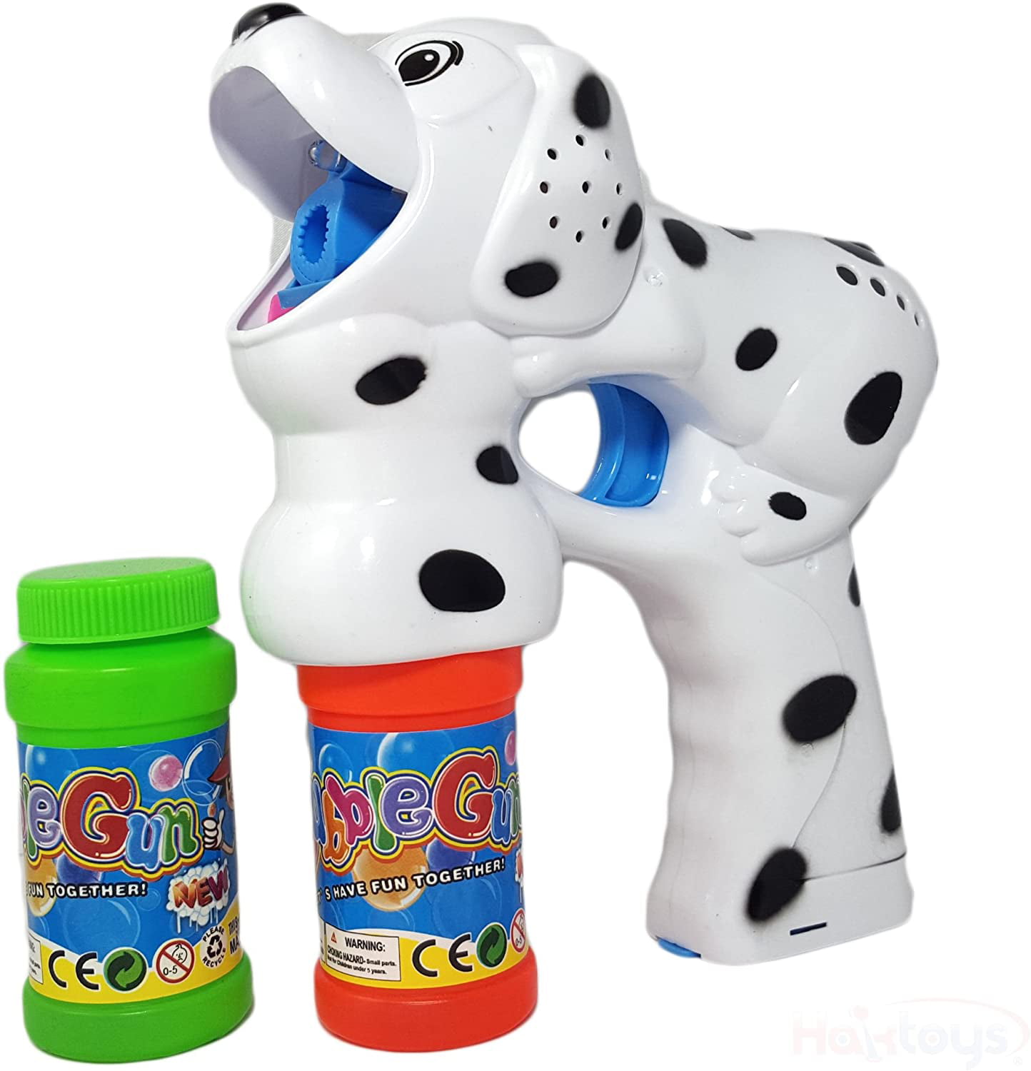 Haktoys Dalmatian Dog Bubble Shooter Gun w/ Sound,Lights,Extra Bottle& Batteries 