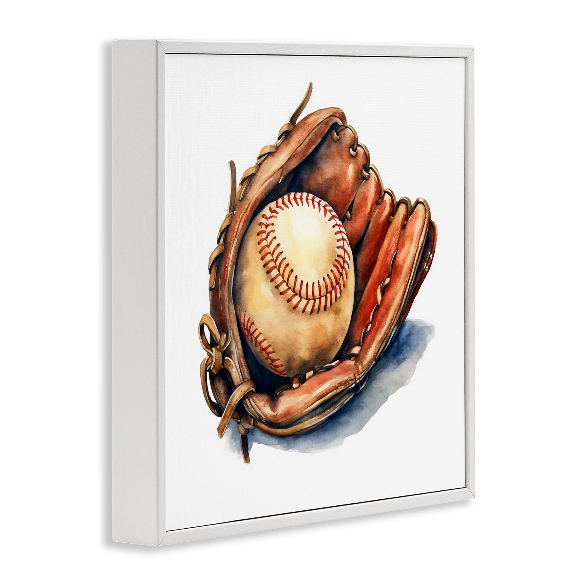 Stupell Industries Glove & Ball in Leather White Framed Giclee Art, design by Creative Studio