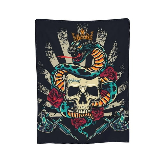 XMXY Fleece Throw Blanket for Couch, Vintage Colorful Skull Rose Lightweight Plush Fuzzy Cozy Soft Bed Blankets and Throws for Sofa, 50"x40" inches