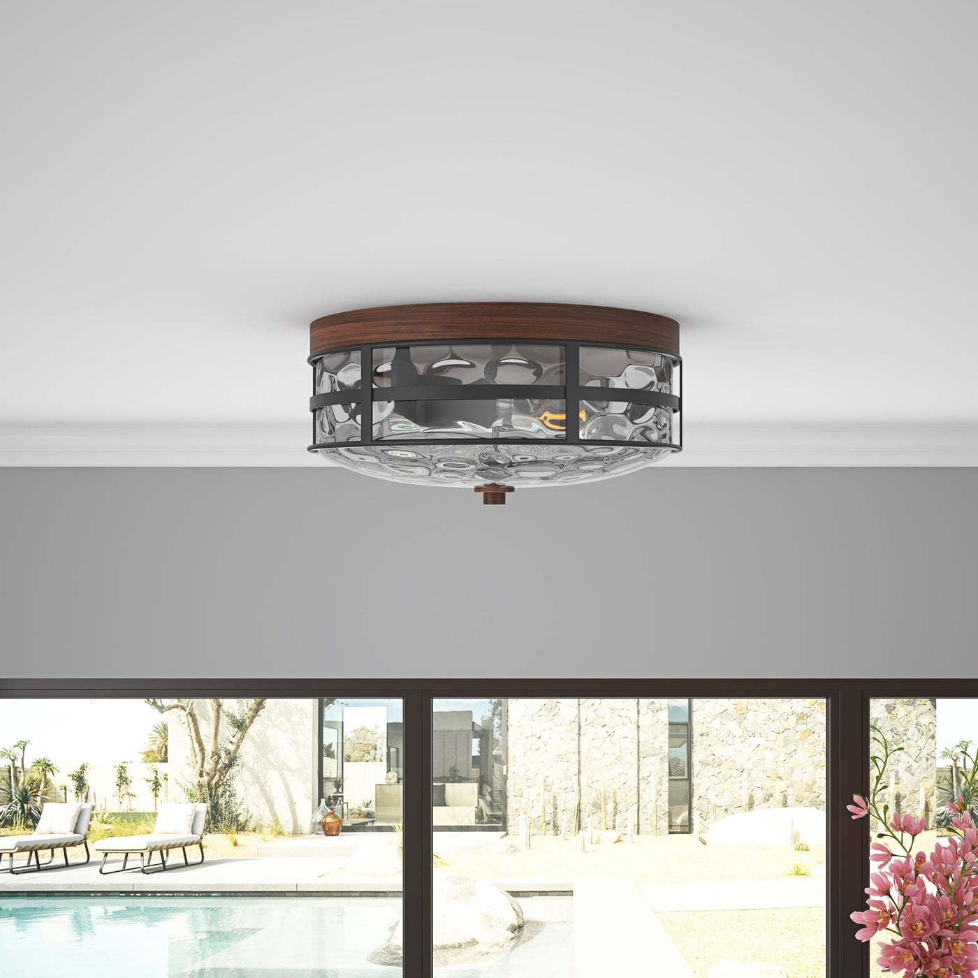 Aiwen Unique Glass Shade Caged Flush Mount Ceiling Lamp Industrial Light Fixture