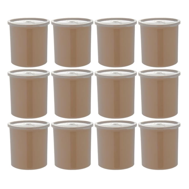 Carlisle FoodService Products Classic Round Storage Container Crock with Lid for Kitchen, Restaurants, Home, Plastic, 1.2 Quarts, Beige, (Pack of 12)