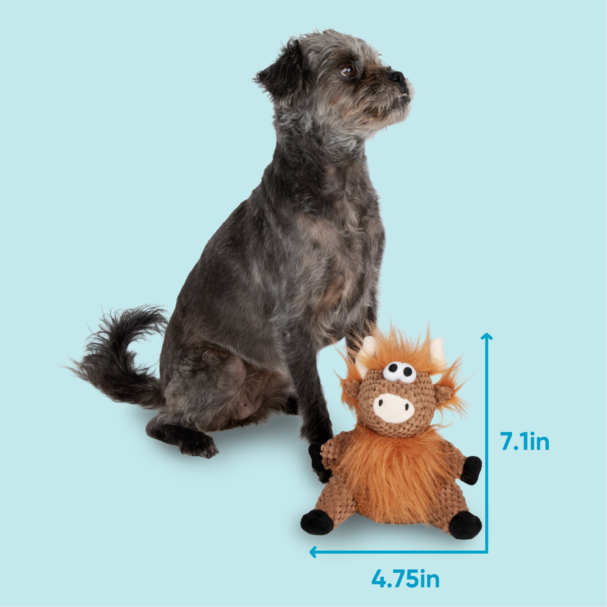 goDog Checkers Sitting Highland Cow Hank Plush Squeaky Dog Toy with Chew Guard Technology