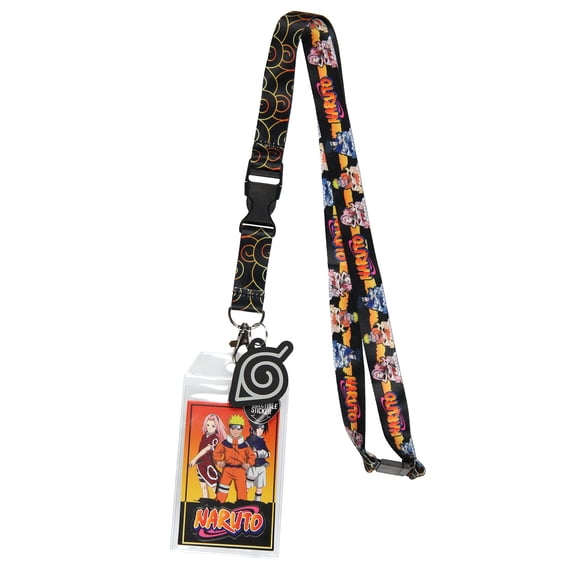 Naruto Classic Sasuke Sakura And Naruto ID Badge Holder Lanyard w/ Rubber Pendant And Collectible Sticker