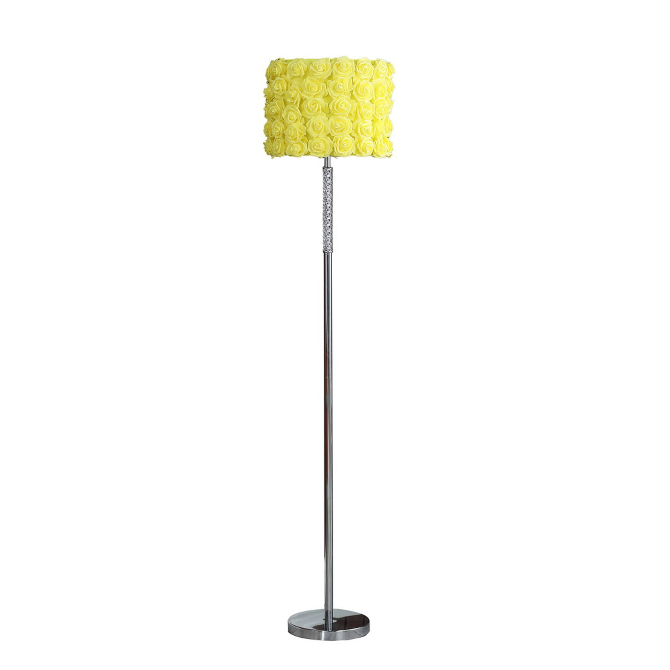 Noble House 63" Roses Floor Lamp, Twisted Acrylic Body, Drum Shade, Step-On Switch, Chrome Base, Yellow