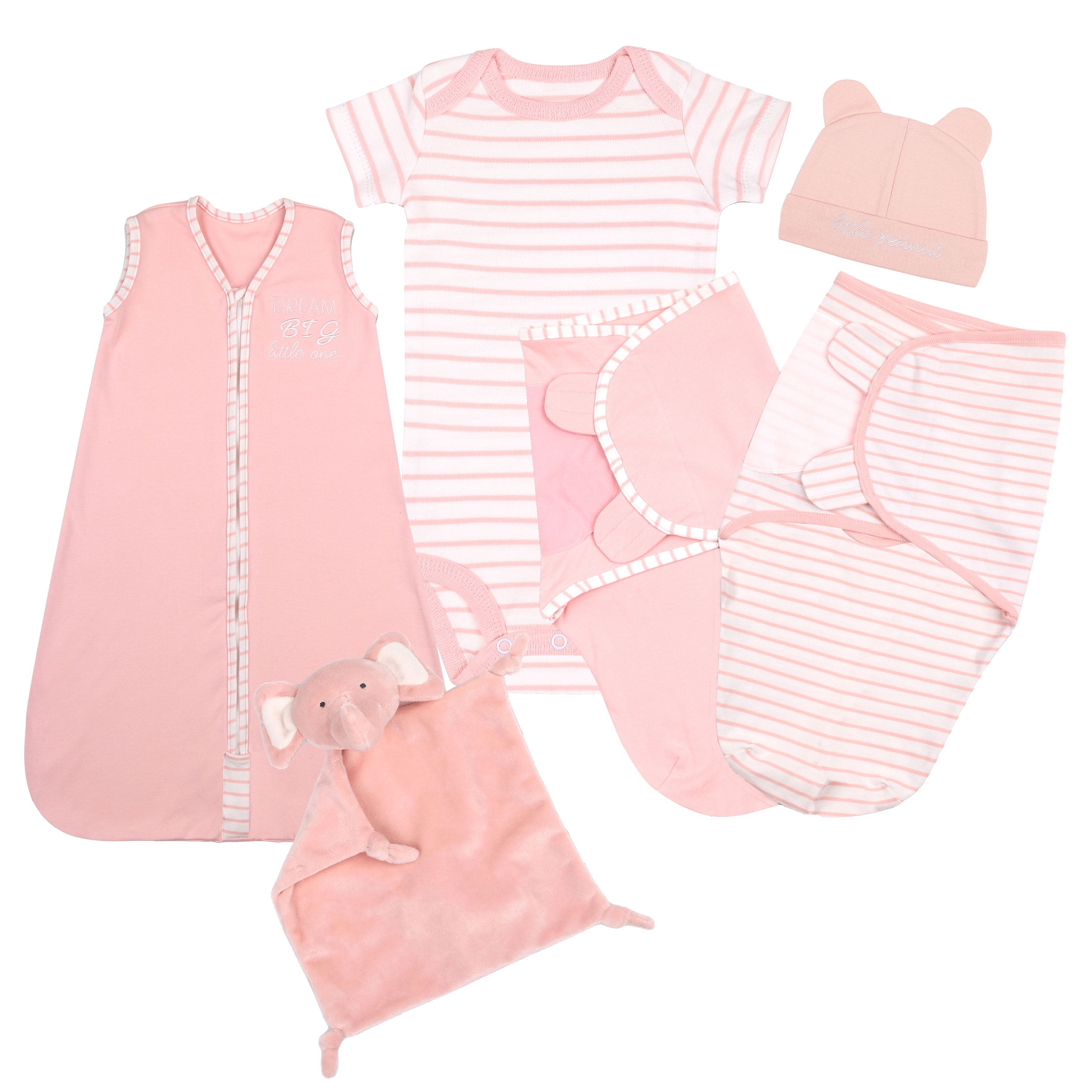 Baby Girl Layette 6Piece Gift Set Coral Pink Sleep Bag, Swaddles