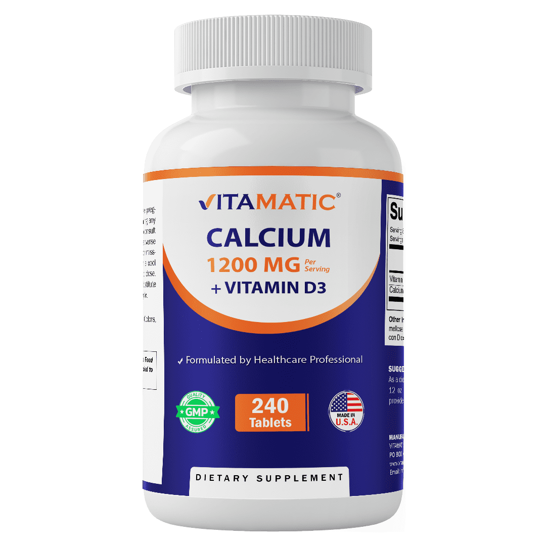 (2 pack) Vitamatic Calcium 1200mg with Vitamin D3 2000 IU (50mcg) – Bone & Immune Support Formula – 240 Tablets – High Absorption Calcium Carbonate with D3 – Non-GMO, Gluten-Free