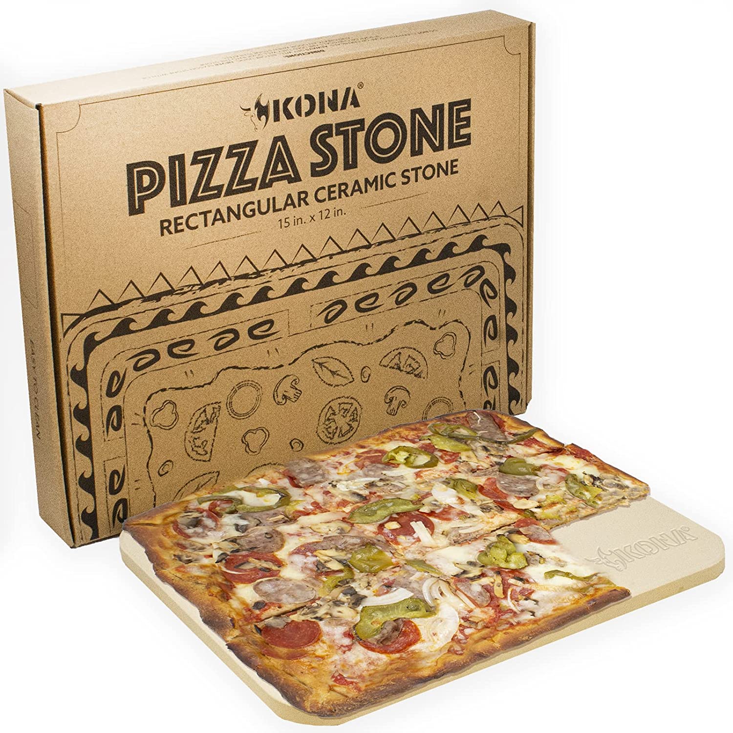 Kona Pizza Stone for Oven or Grill 15"x12" Rectangle Made With