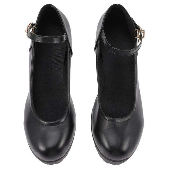 ifundom Women's Round Toe Black Pumps Comfortable Heels -On Dress Shoes for Work and Casual Wear
