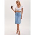 thumbnail image 3 of DARING DIVA Women's Jean Back Slit Stretch Below Knee Length Denim Skirts S Light Blue, 3 of 7