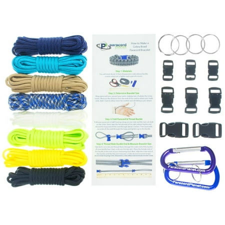 Paracord Survival Bracelet & Project Kit - 550 Parachute Cord, Buckles, Carabiners, Key Rings - (Starter & Hardware Kits Include Paracord Needle & Forceps) - Made in