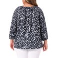 thumbnail image 3 of Blusas de mujer de tallas grandes Agnes Orinda con estampado de lunares, de manga 3/4, camiseta casual de cuello redondo, 4X azul marino, 3 of 5