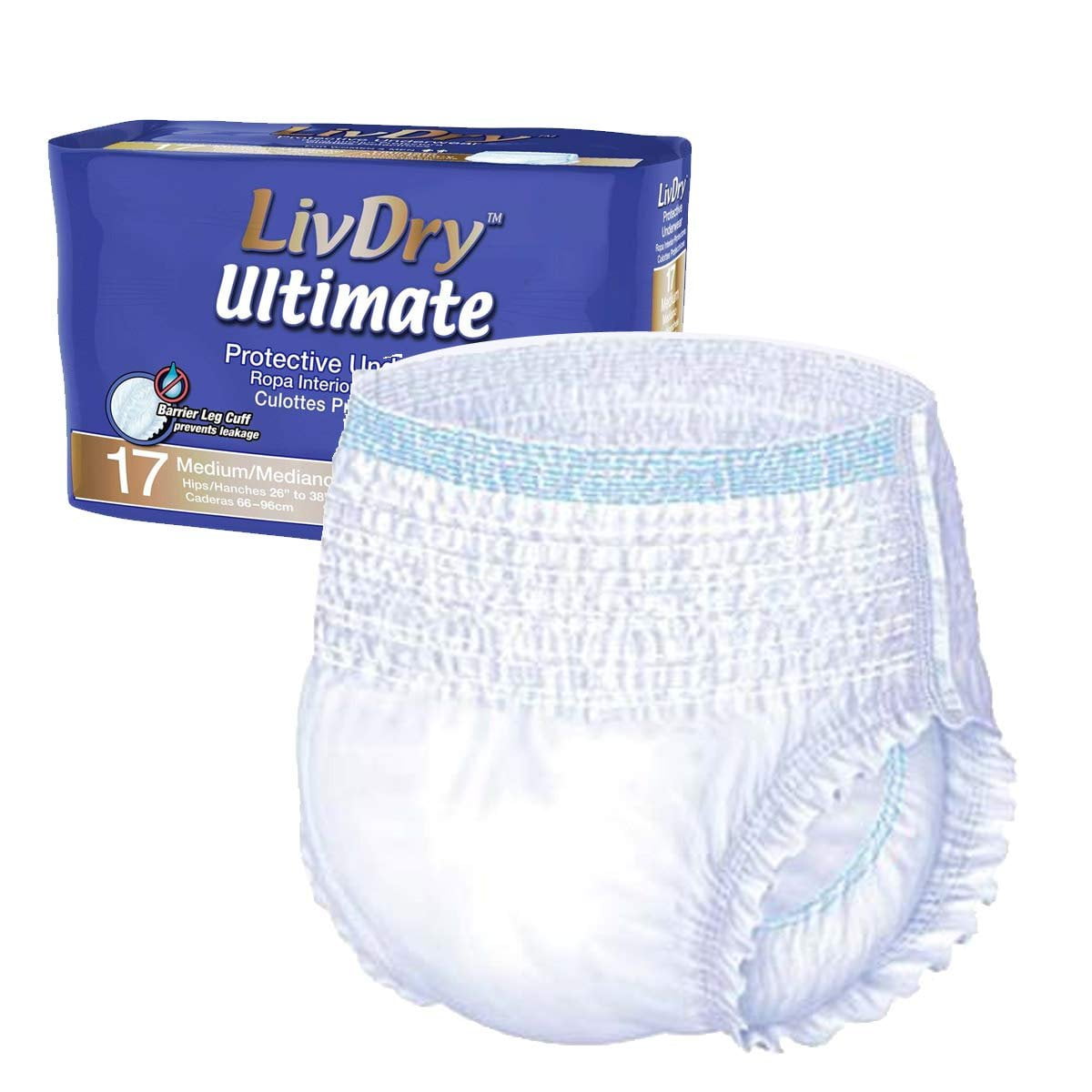 Photo 1 of * medium * 
LivDry Adult Incontinence Underwear, Ultimate Comfort Absorbency, Leak Protection, Medium, 