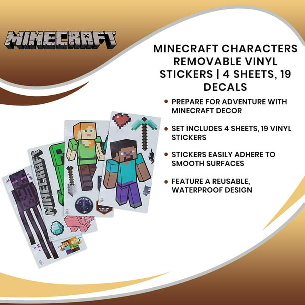 Minecraft Characters Removable Vinyl Stickers 4 Sheets, 19 Decals - Walmart.com