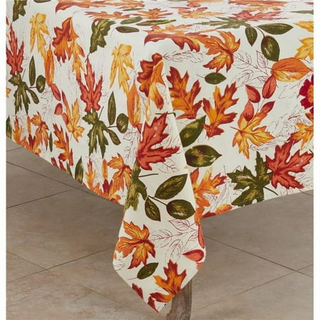 

65 in. Embroidered Autumn Leaves Tablecloth