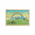 thumbnail image 1 of Cartoon Wall Art with Frame, Design Park Bench Hills Apartments Rainbow Beams Flowers Art Print, Printed Fabric Poster for Bathroom Living Room, 35" x 23", Multicolor, by Ambesonne, 1 of 2