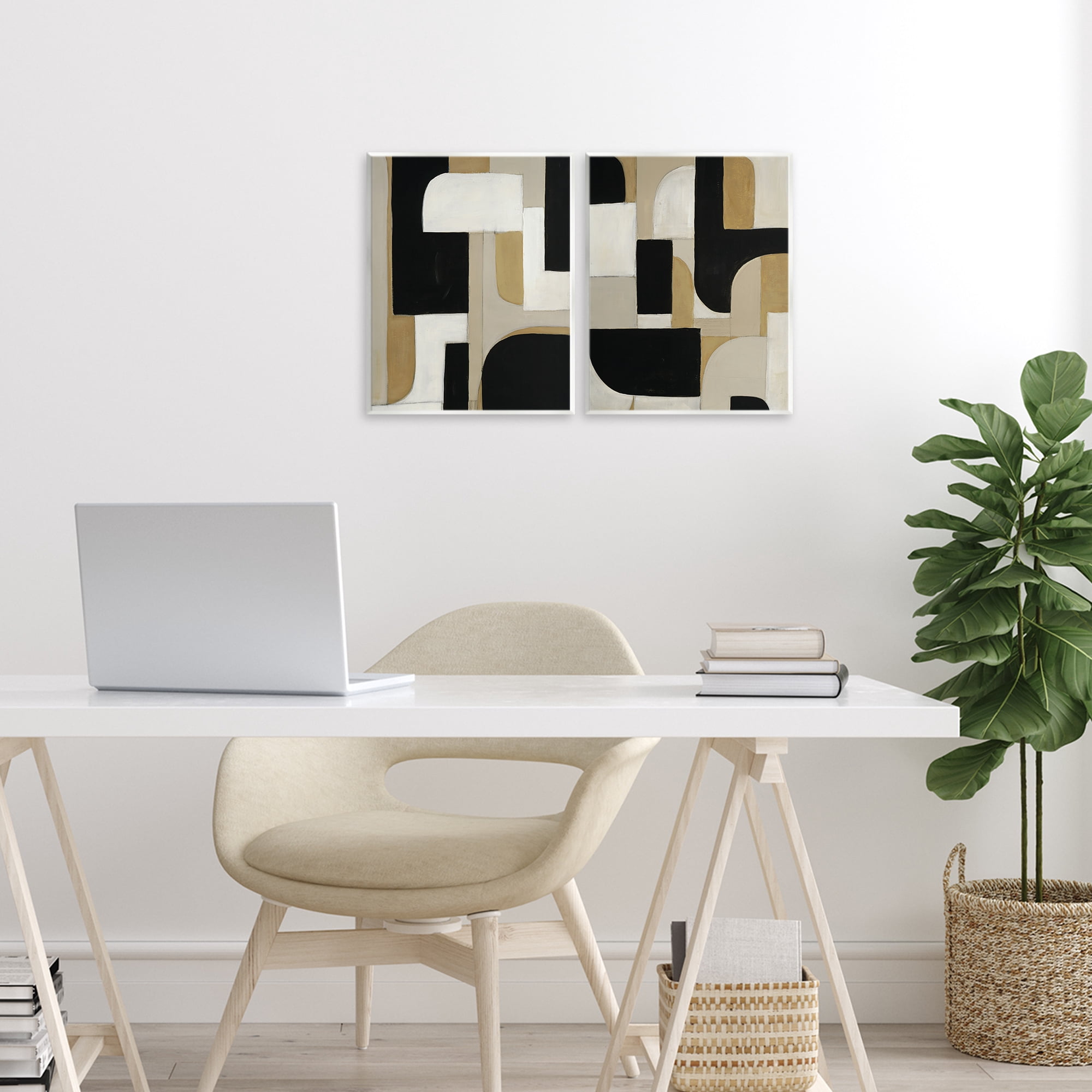Stupell Industries Neutrals & Black Geometrics 2 Piece Wall Plaque Art Set, design by Kippi Leonard