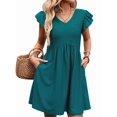 thumbnail image 4 of Women'S Summer Short Sundress Casual V Neck Ruffle Sleeve Mini Dress with Pockets XL, 4 of 9