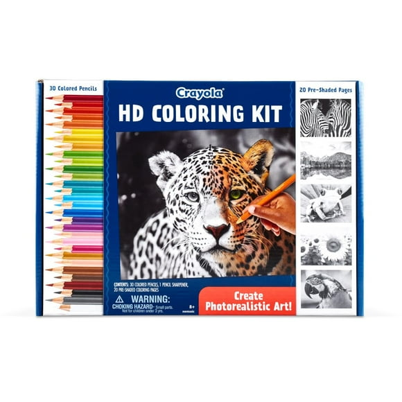 Crayola HD Coloring Kit 30 Colored Pencils & 20 Premium Coloring Pages Coloring Set for Teens Gift