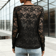 thumbnail image 7 of LEBONYARD Women's Trendy V-Neck Solid Colored Chic Lace Hollow-out Long Sleeve See-Through Slim Regular Base Layer Pullover Fashion Button Tops, 7 of 7