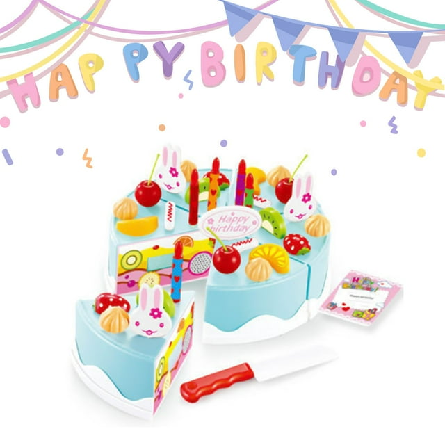 SPOORYYO Birthday Cake Play Set for Pretend Cooking, Music Sounds and Decorations, Fun Role Play Toy for Imaginative Play