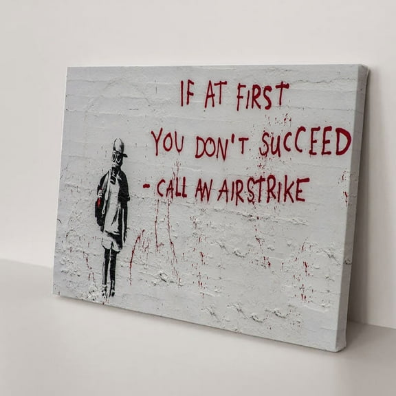 Printed Canvas Wall Art Banksy Canvas Wall Art Banksy Succeed Wall Print Graffiti Decor Banksy Airstrike Canvas Prints Street Art Modern Home and Bedroom Decoration(12" W x 8" H，Framed)