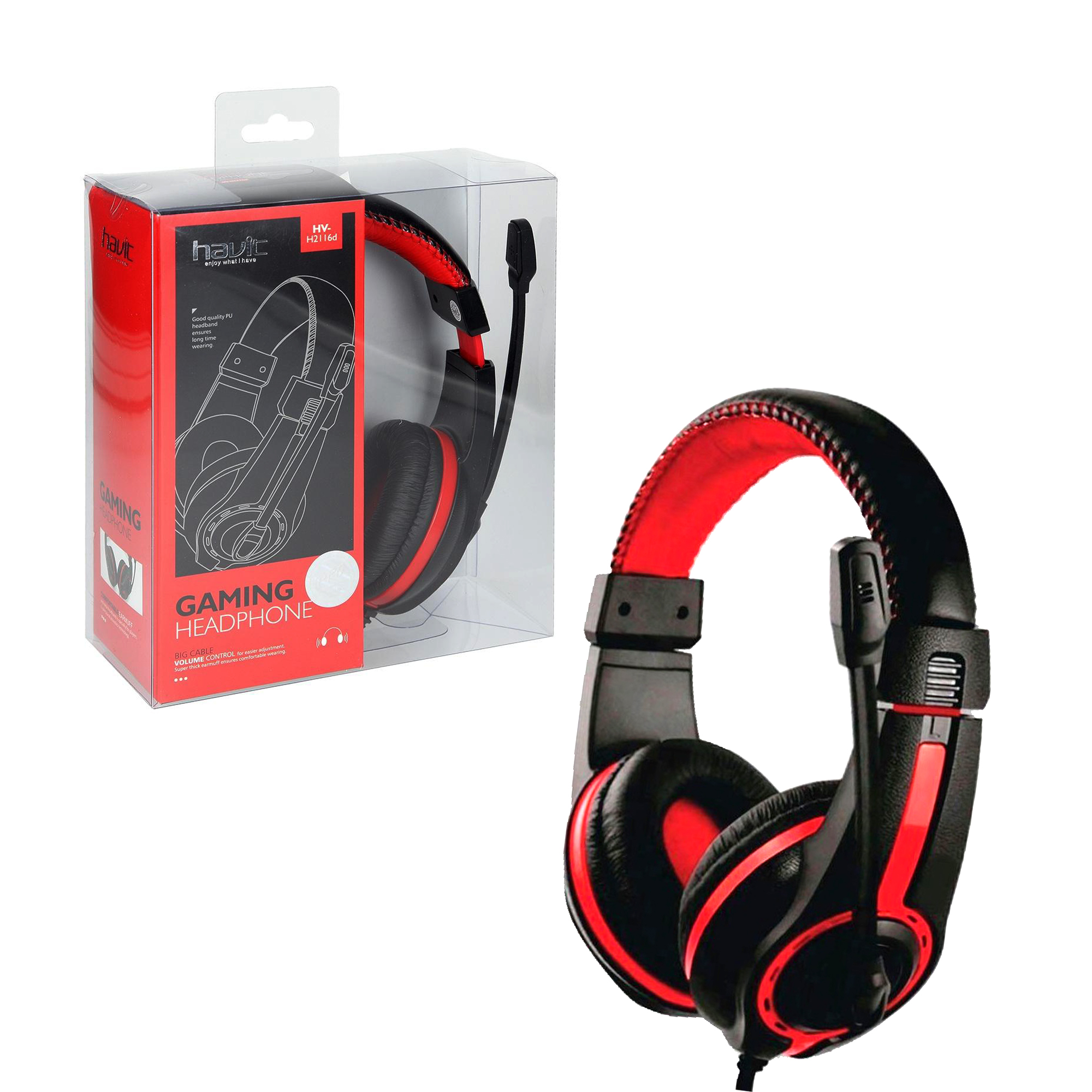 Havit HVH2116D Stereo Headset with PC Microphone_Black+Red Walmart