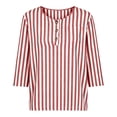 thumbnail image 5 of MaFYtyTPR Women's V-Neck Striped 3/4 Sleeve Tops Casual Relaxed Button Blouse for Spring Summer Daily Wear Red M, 5 of 6