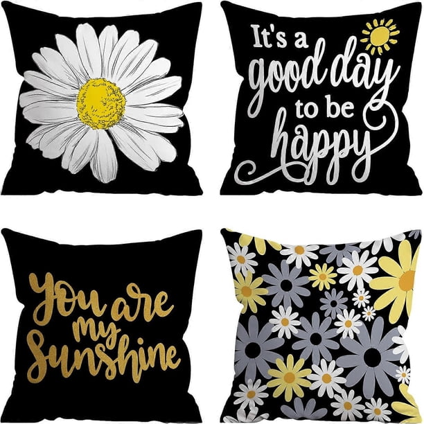 Pillow Covers 18x18 Set of 4, Black Decor Pillows Decorative Throw Pillow Covers for Couch Sofa Indoor Outdoor Pillow Covers Farmhouse Black Pillow Co
