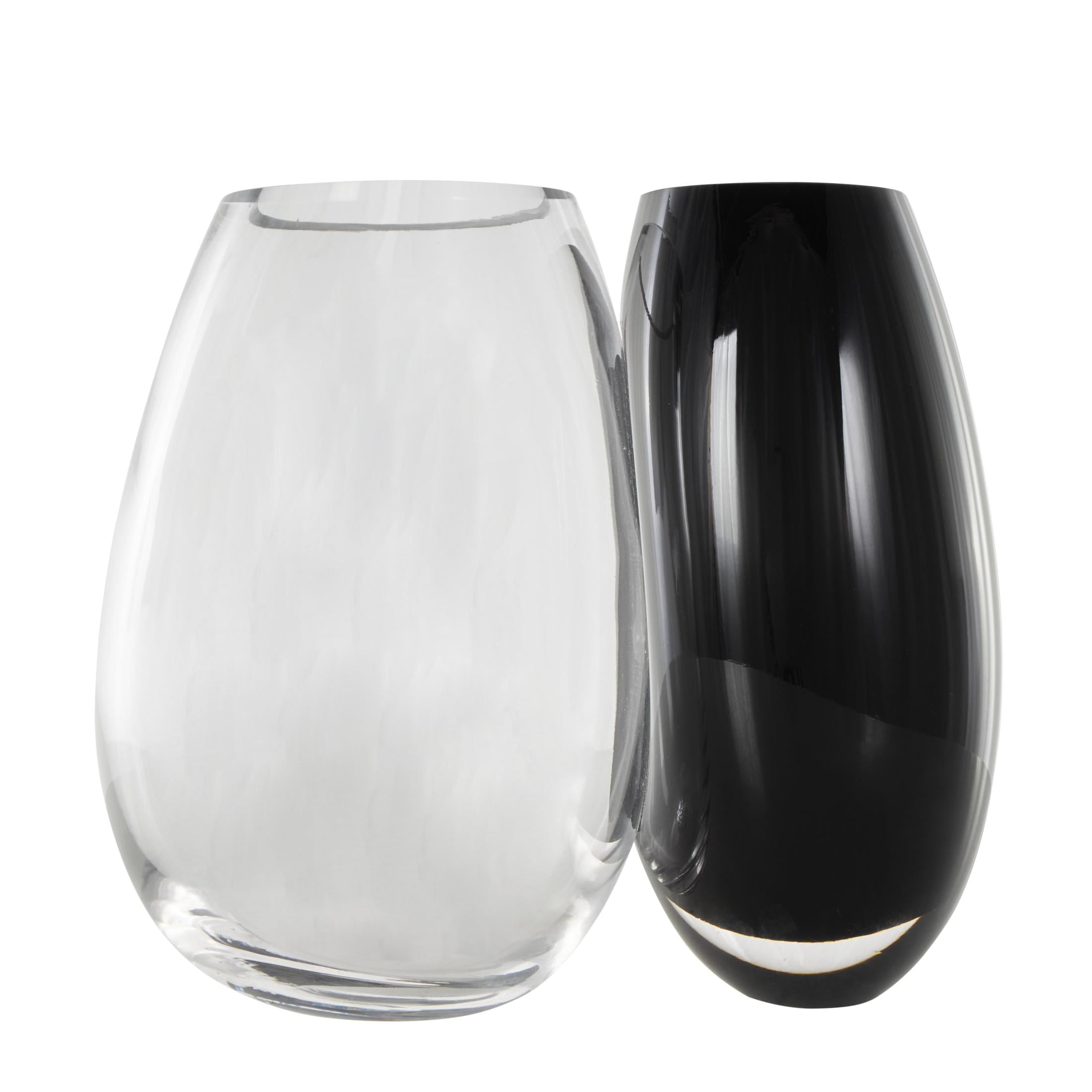 DecMode 13" Abstract Handmade Rounded 2 Opening 2 Opening Black Recycled Glass Vase with Clear Glass Accent