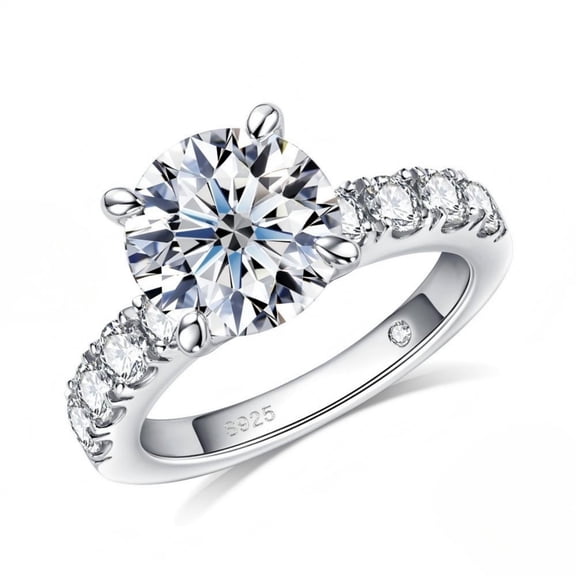 AEHIO Moissanite Engagement Ring,4.3cttw D Color Round Cut, Gold Plated Sterling Silver Promise Anniversary Ring for Women