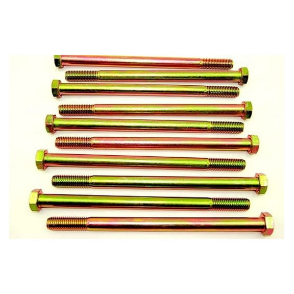 Grade 8 Hex Bolts 5/8-11 x 10 inch - Yellow Zinc Plated - Lot of 5 - 15/16" Hex Head - Durable Fasteners for Construction & Automotive