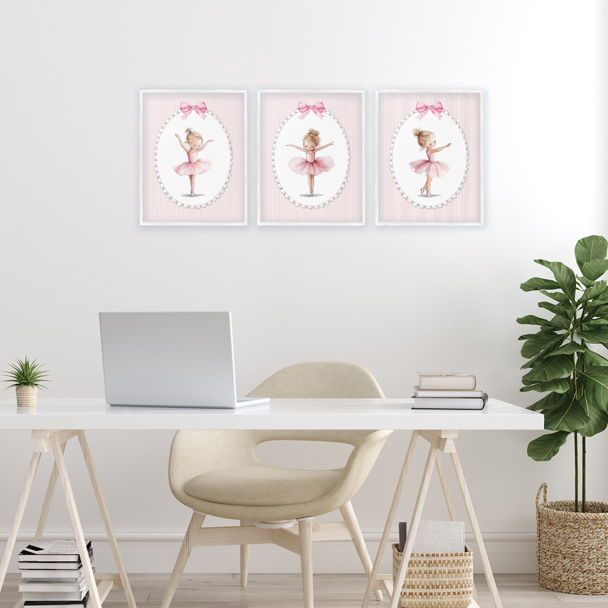 Stupell Industries Dancing Ballerinas in Pink 3 Piece White Framed Giclee Art Set, design by Christine Simpson Art